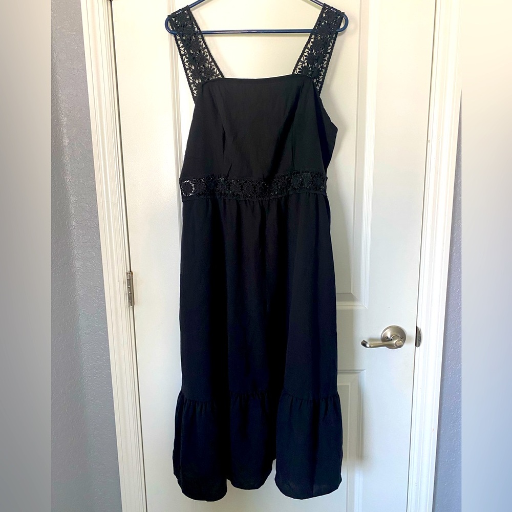 Black Sundress with Open See Through Flower design on Straps and Waist